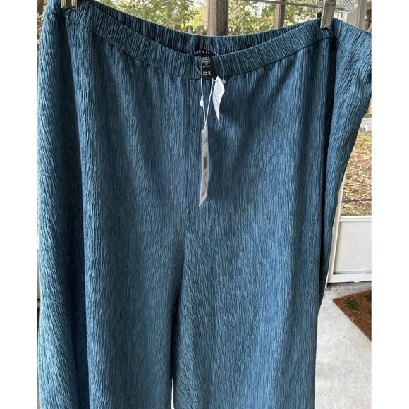 Eileen Fisher Pants - EILEEN FISHER 2X Woven Plisse Wide Leg Ankle Pant Blue Beachy Vacay Comfy Light
